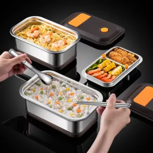 持ち運びバッグ付き携帯用保温ランチボックス。