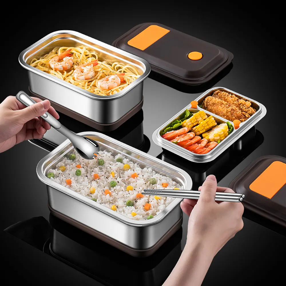 持ち運びバッグ付き携帯用保温ランチボックス。